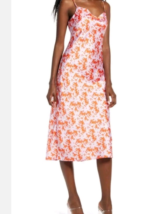 All in Favor Dresses & Skirts - All in Favor Midi Floral Slip Dress pink orange ditzy size XS
